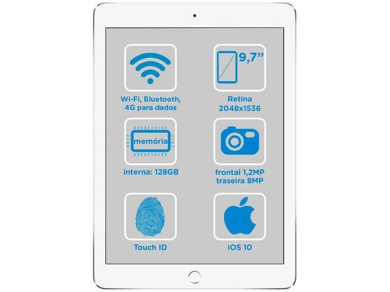 iPad Air 2 Apple 4G 128GB Prata Tela 9,7” Retina - Proc. Chip A8X